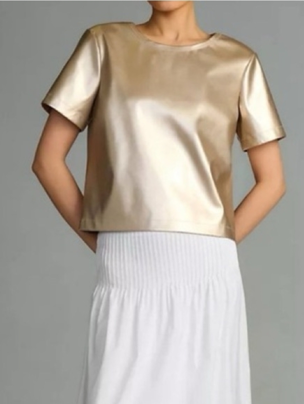 Anthropologie Porridge | Collin Metallic Gold Short Sleeve Top Size XXS